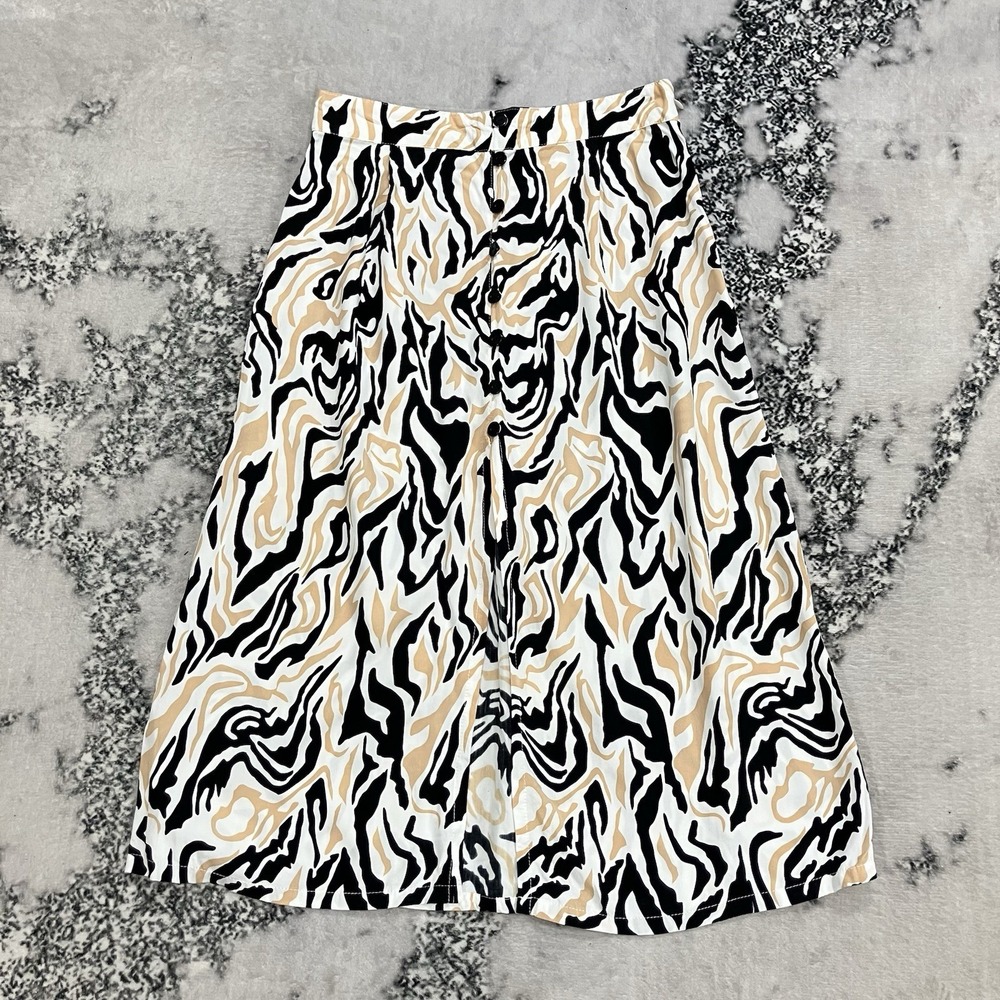 Valija Skirt Women Size XS Black Cream Abstract Print Button Front Midi‎ Boho